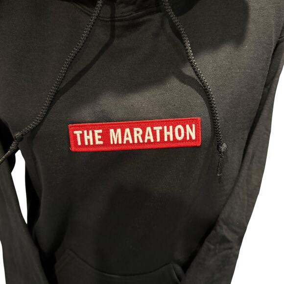 NWOT The Marathon Black Hoodie with Red Patch Size Small - Picture 3 of 9